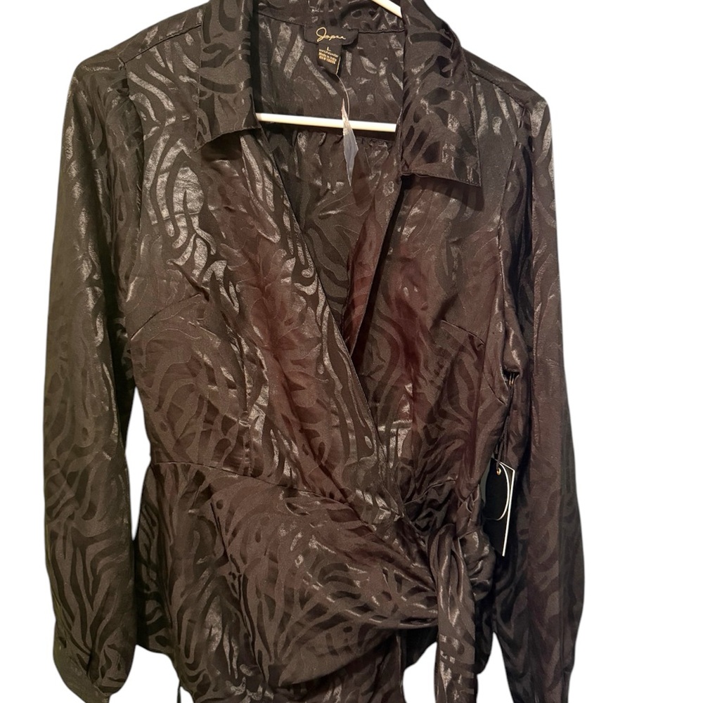 Japna Brown Satin Blazer Wrap-Style Jacket